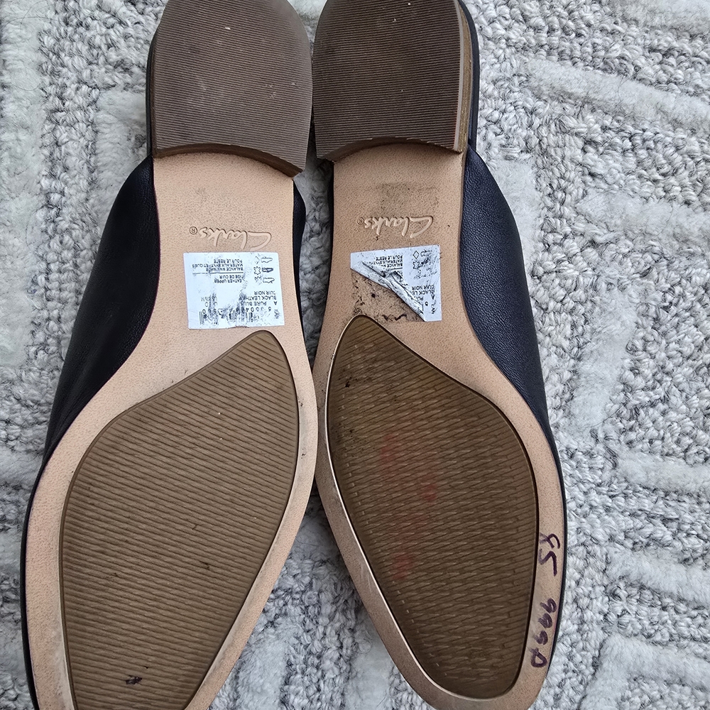 Clarks Black Slip-On Leather Mules - Picture 3 of 8